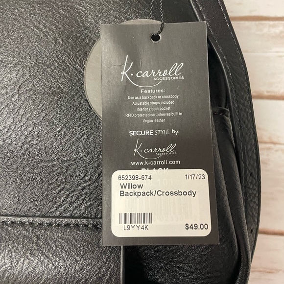 K. Carroll Willow Mini Backpack Crossbody Black - Picture 4 of 8